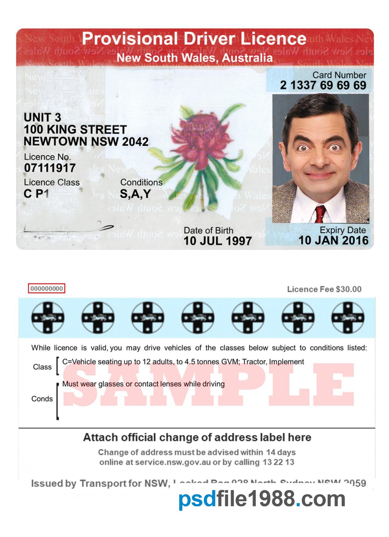 Australia New South Wales Provisional Driving License